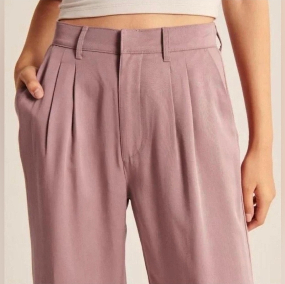 Abercrombie & Fitch Tailored Wide Leg Blush Pink Trousers, High Waist, Baggy Fit - Picture 4 of 12